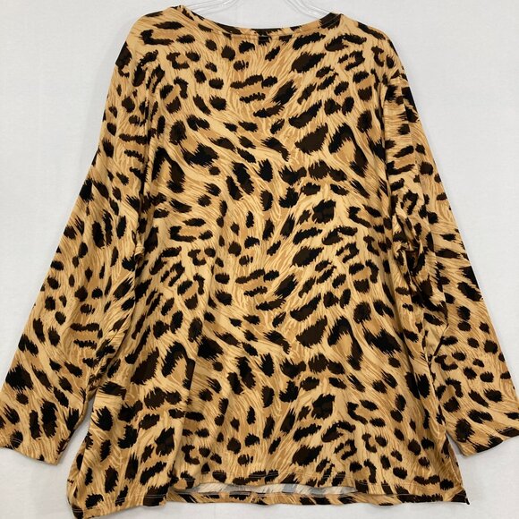 New IMAN size 3X Brown Leopard Print Stretch Knit Long Sleeve Blouse Comfy - Picture 9 of 11